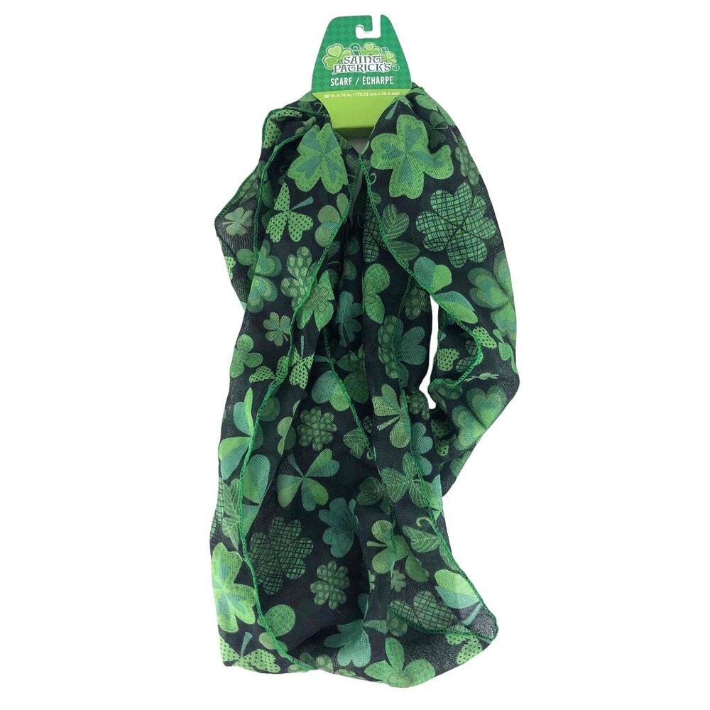 Saint Patrick's Scarf  68 in X 10 in Black with Green Clovers